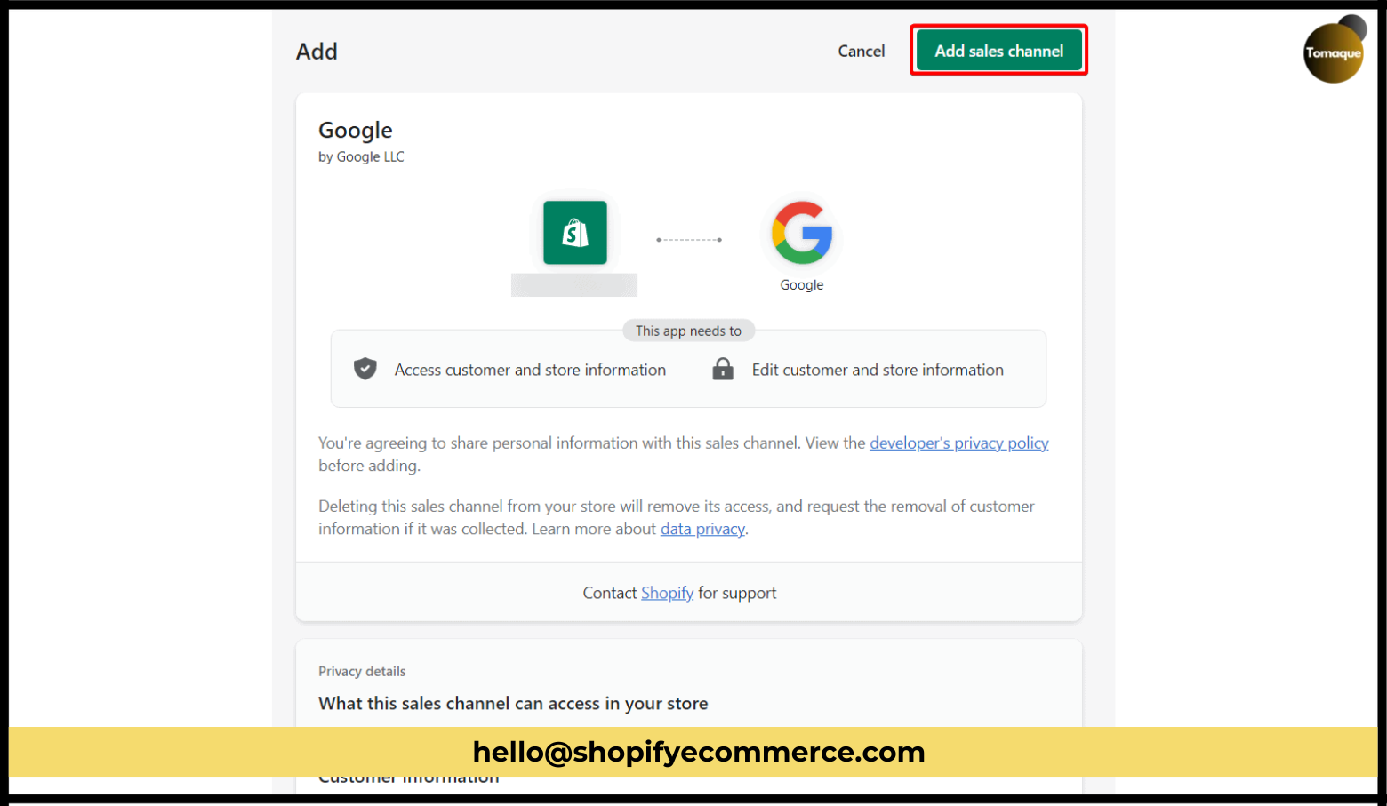 Add sales channel button