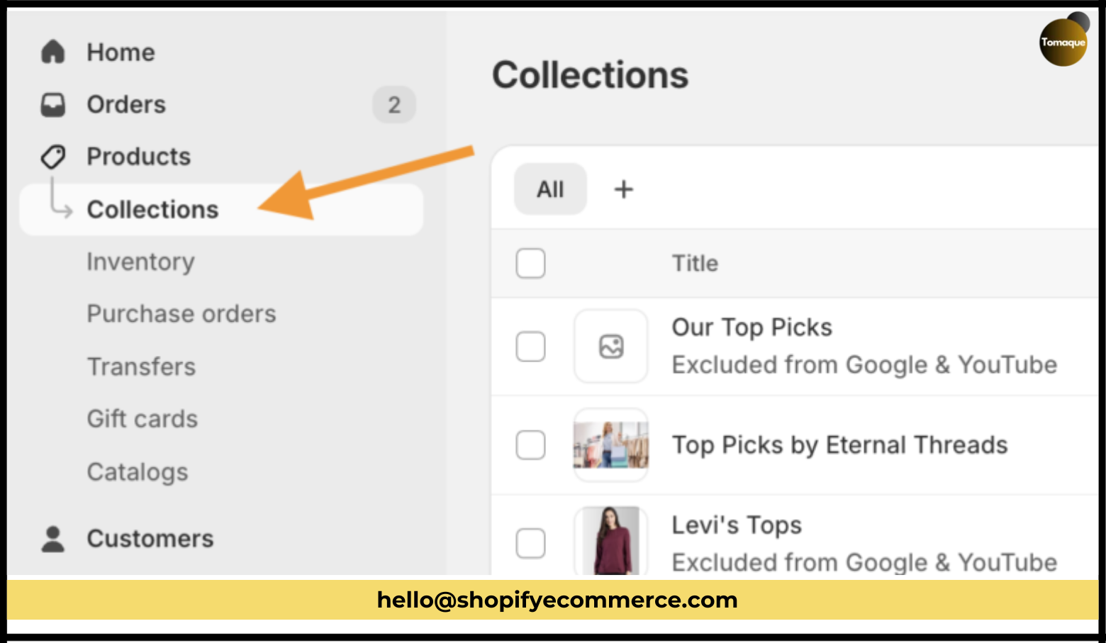 In your Shopify admin, select the Products and then click Collections.