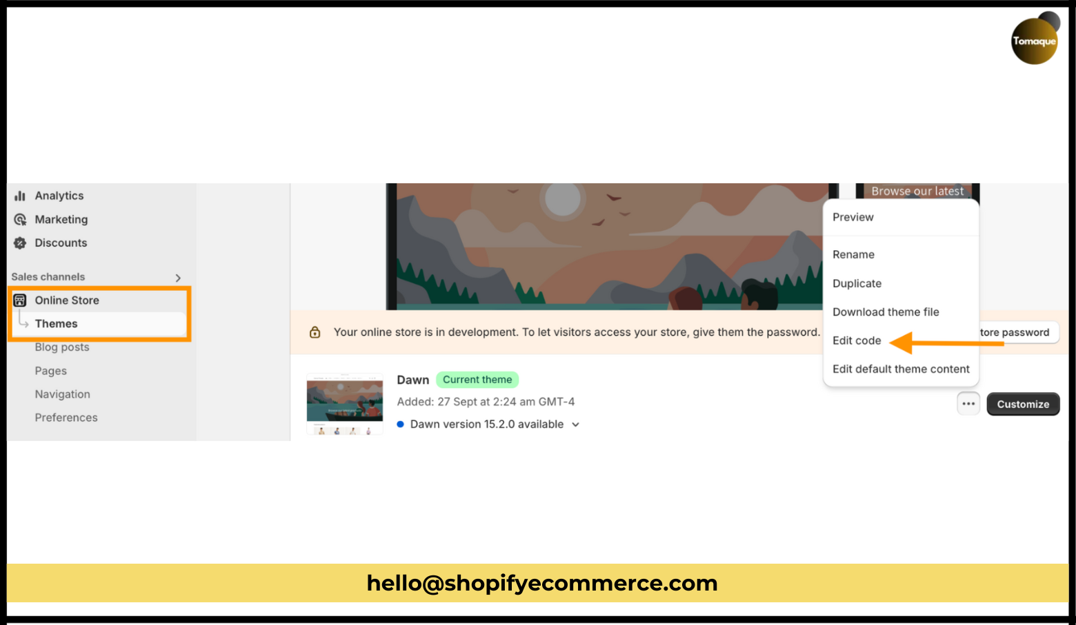 Go to Theme Editor