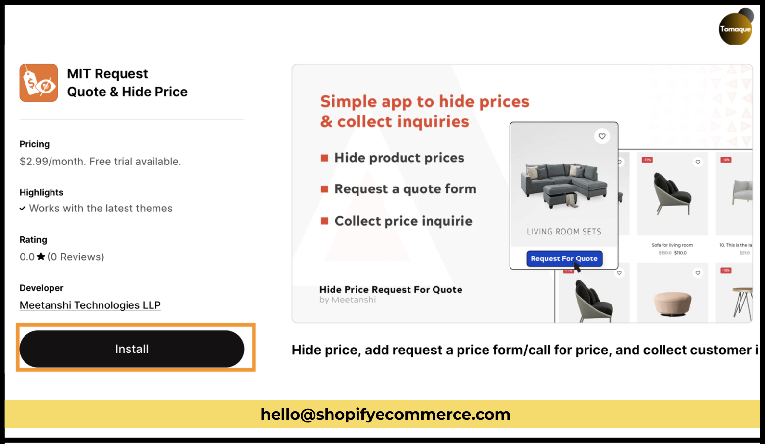 Install the App & Hide Price for a Product or Collection