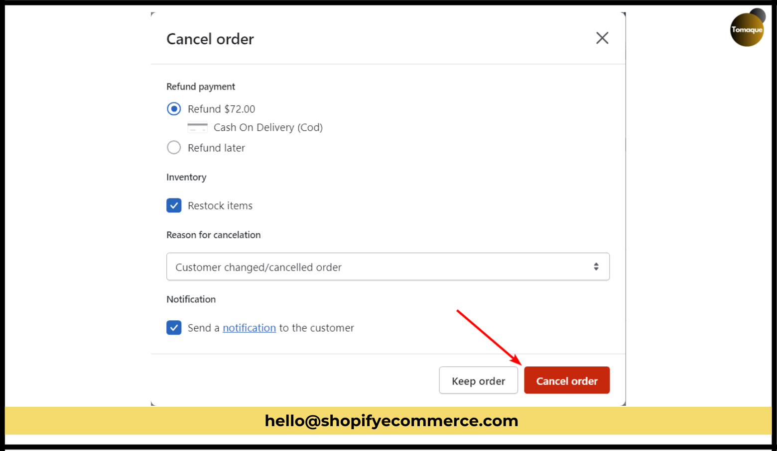 Click the Cancel Order button