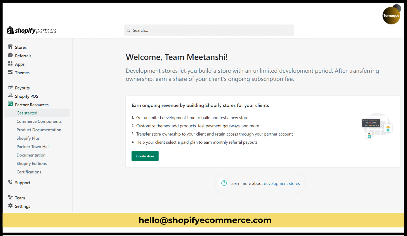 Shopify Partners dashboard