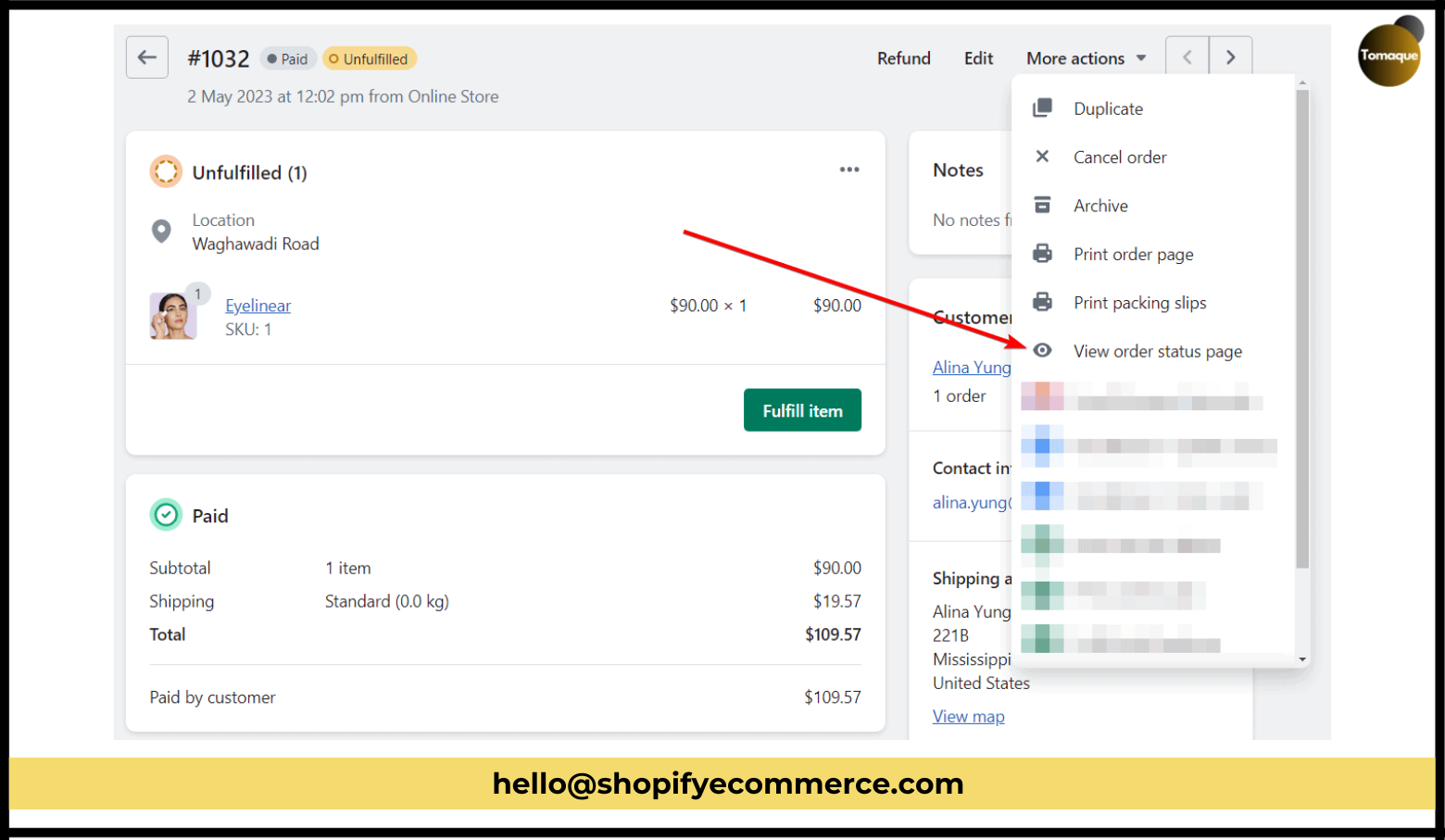 View order status page