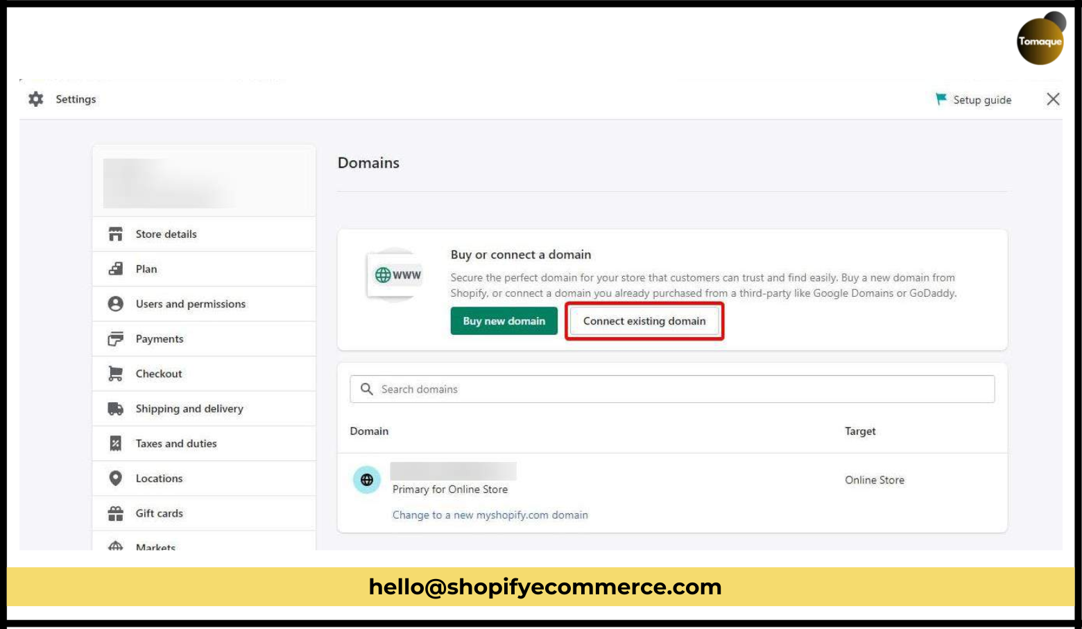Click on Connect existing domain