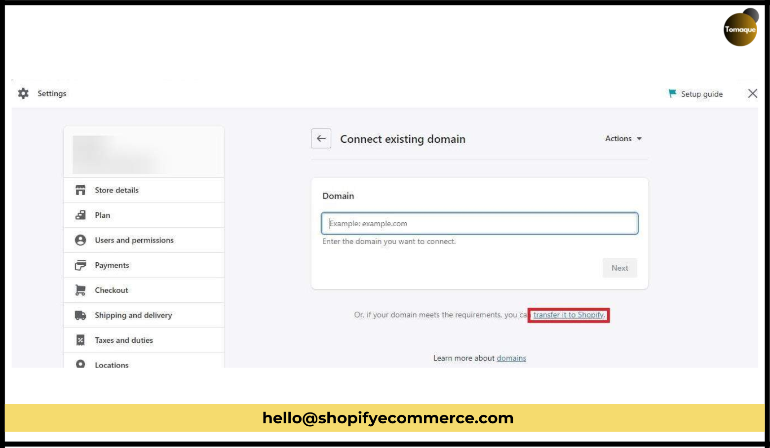 Click on transfer it to Shopify